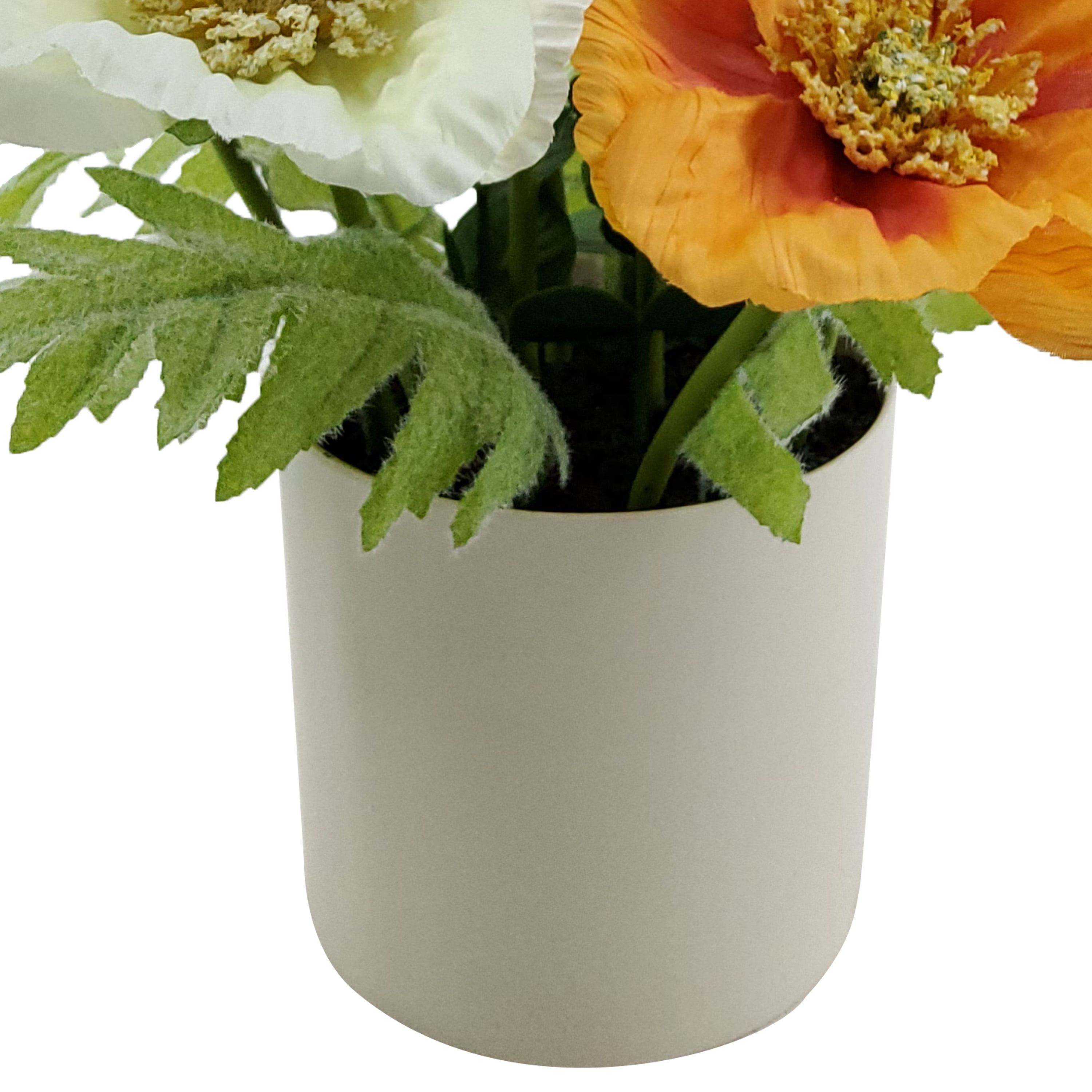 Mainstays Indoor 14.5 Inch Artificial Polyester Poppy In White Plastics Pot, Orange Color, 1 Piece