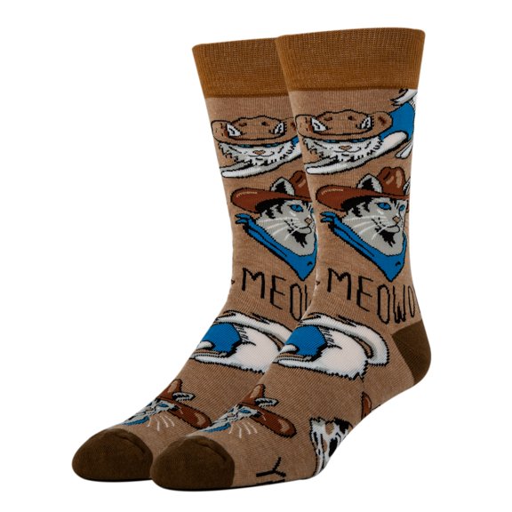 OoohYeah Men’s Funny Saying Crazy Western Crew Socks, Cool Novelty Comfort Cotton Socks, Meowdy