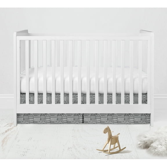 Bacati - Clouds in the City White/Grey Reverse Cityscape Crib/Toddler Bed Skirt