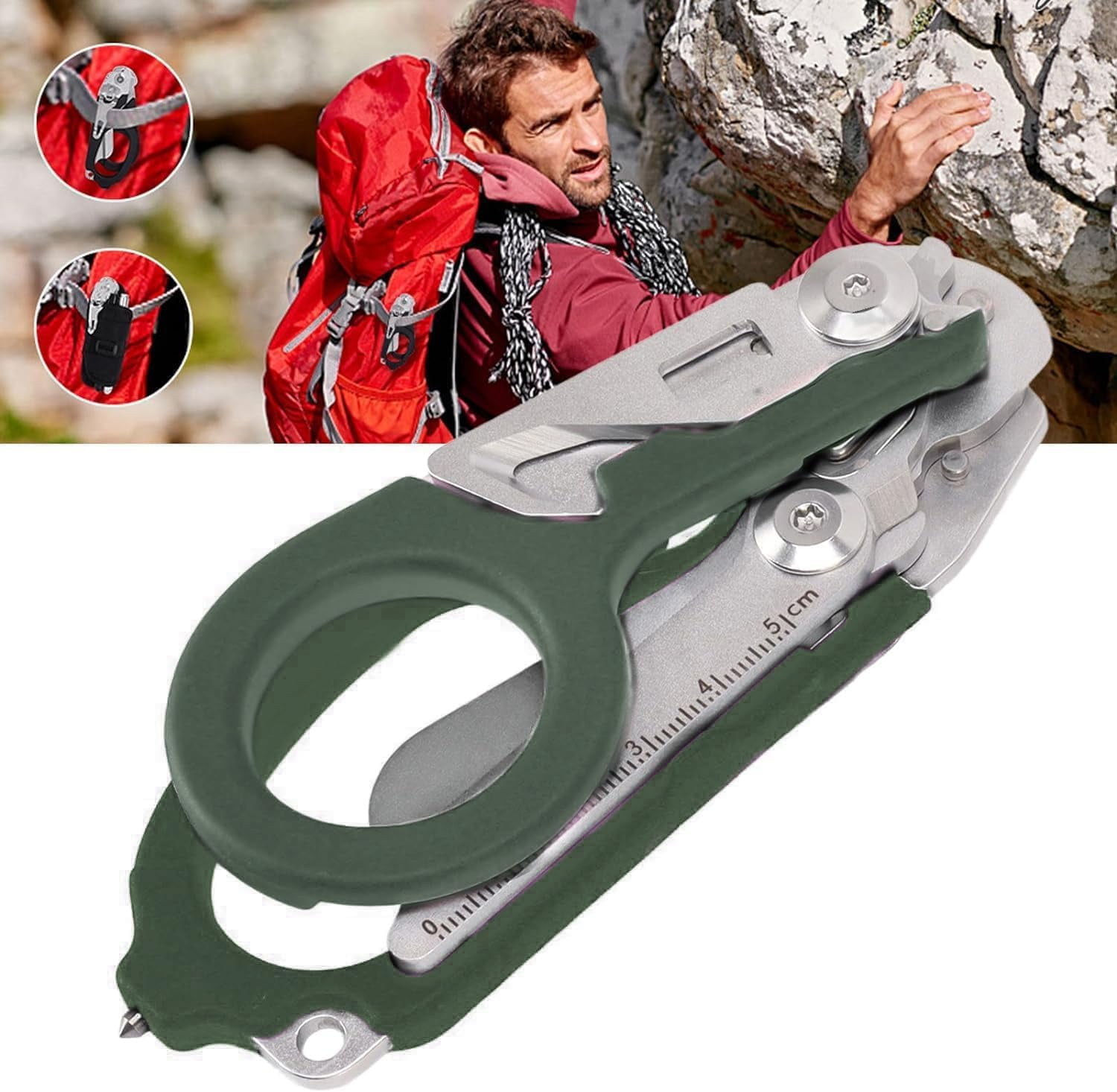 Trauma Shears, 6-in-1 Emergency Response Shears equipped with a Protective Sheath, Medical Scissors （army green)）