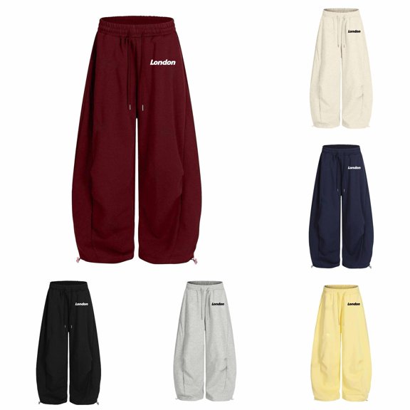 JAJAHO Girls Joggers Sweatpants Drawstring Baggy London Letter Print Kids Athletic Pants With Pockets 5-15Y