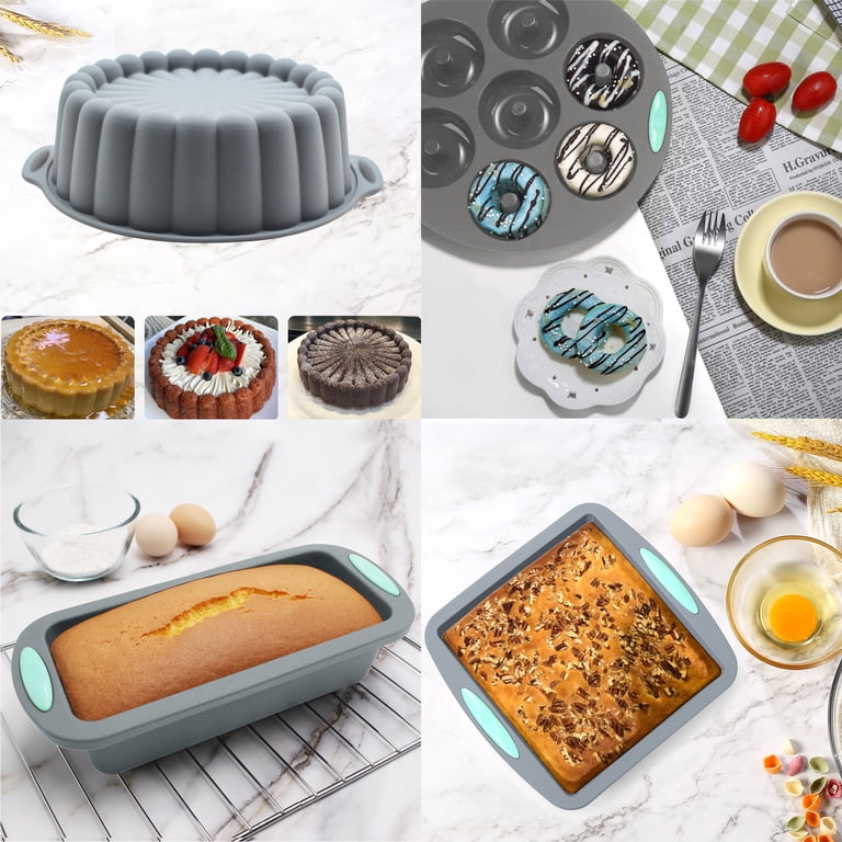 6-Piece Silicone Baking Pan Set - Donut, Muffin, Round, Pizza, Chiffon & Square Molds