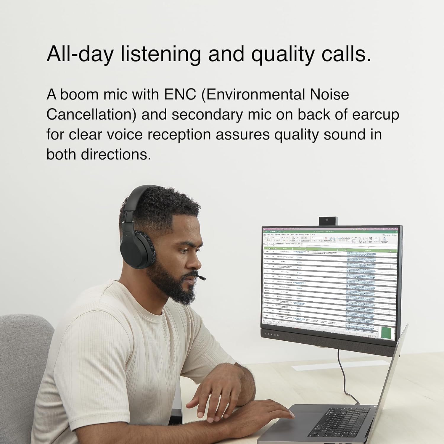 Belkin SoundForm Adapt Wireless Over-Ear Headset, Headphones for Work, Play, Gaming, & Travel w/Built-in Boom Microphone, 45H Battery Life - Compatible with iPhone, iPad, Galaxy, and More - Black