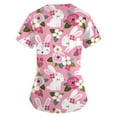 thumbnail image 2 of Easter Scrubs for Women, Cute Bunny Pattern Stretch Short Sleeve Nursing Top with Pockets, Working Uniform V-Neck Nurse Tops, Easter Plus sized T-shirts for Womens 03-Pink XL, 2 of 3