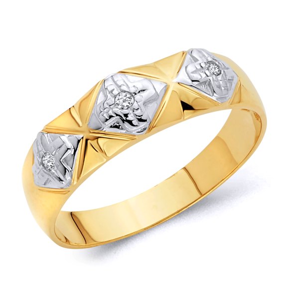 Wellingsale Men's Solid 14k Two 2 Tone White and Yellow Gold Polished CZ Cubic Zirconia "Cross" Wedding Band - Size 8