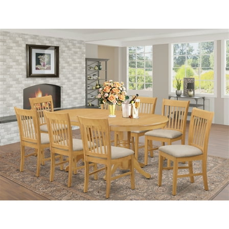 East West Furniture VANO9-OAK-C Small Kitchen Table & 8 Dining Room Chairs, Oak