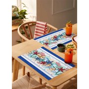Placemats 1 Pack, Navy Starfish Summer Woven Placemat, Linen Place Mats for Kitchen/Dining Tables, Ocean Conch Coral Coastal Shell Washable Table Mats for Party