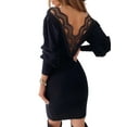 thumbnail image 2 of MAWCLOS Robe Mini pour Femme Manches Lanterne Robes Courtes Col en V Dos Nu Fête Manches Longues Noir TG, 2 of 4