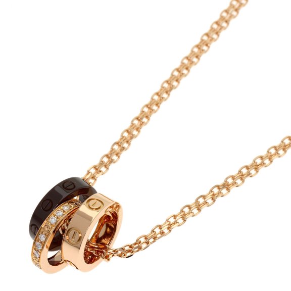 Pre-Owned Cartier Love Three Hoop Diamond Necklace 18K Pink Gold Women's CARTIER