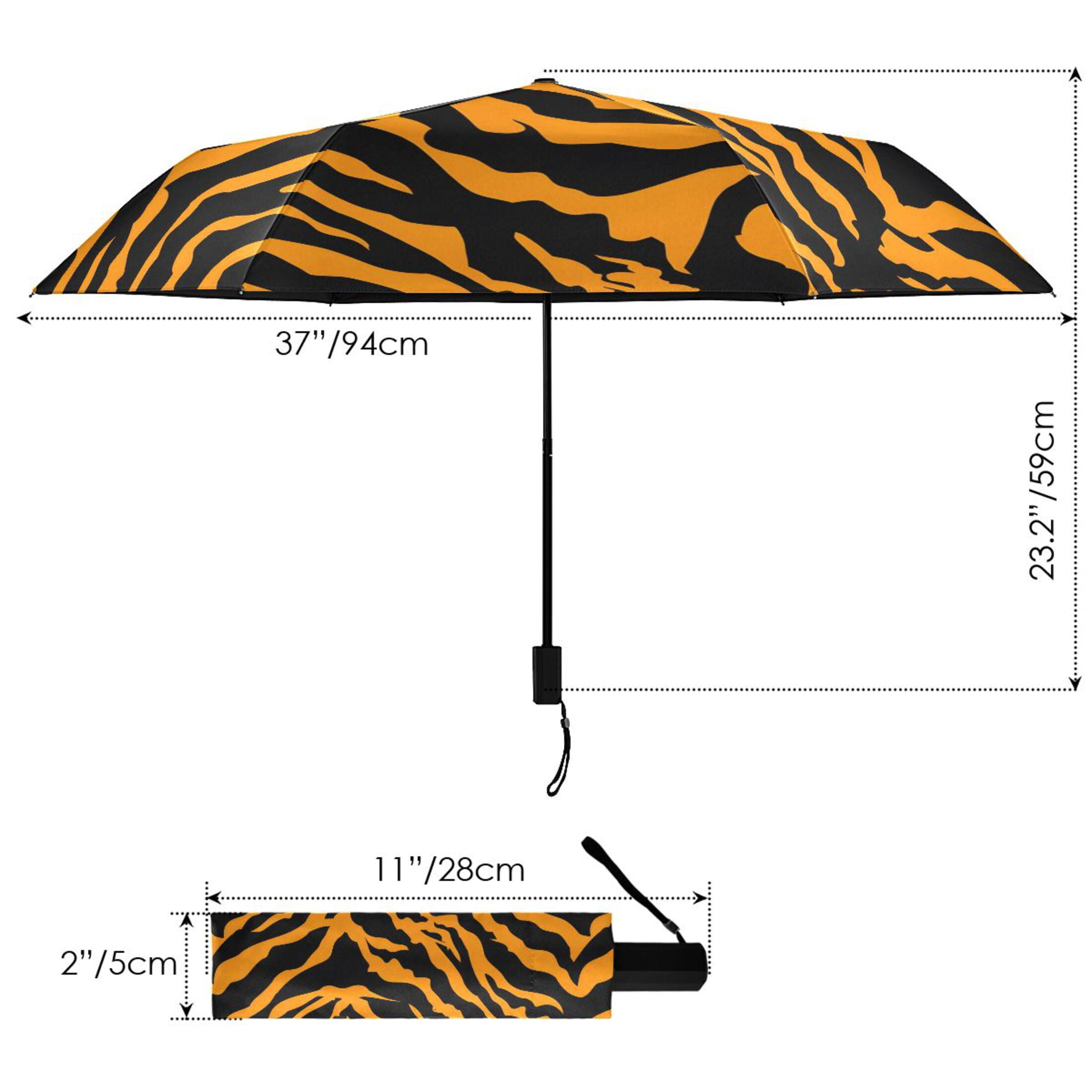 Tiger Print Compact Sun Umbrella Windproof Travel Umbrellas for Rain Strong Portable UV Protection
