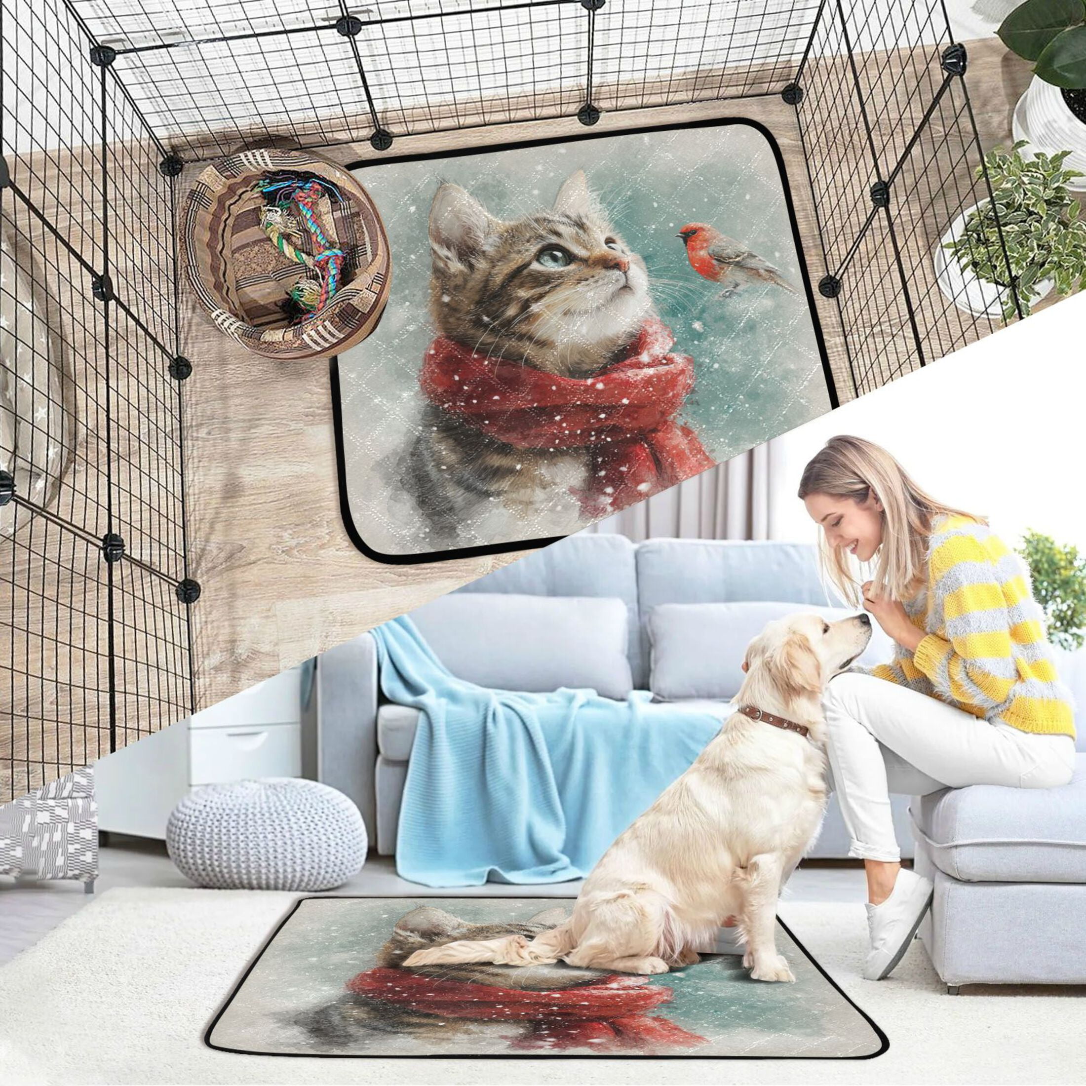 Qxltty Winter Cat Cat litter Pads Pet Set of 2 Diaper Mats Center Anti-leakage Layer Absorbent Soft and Comfortable
