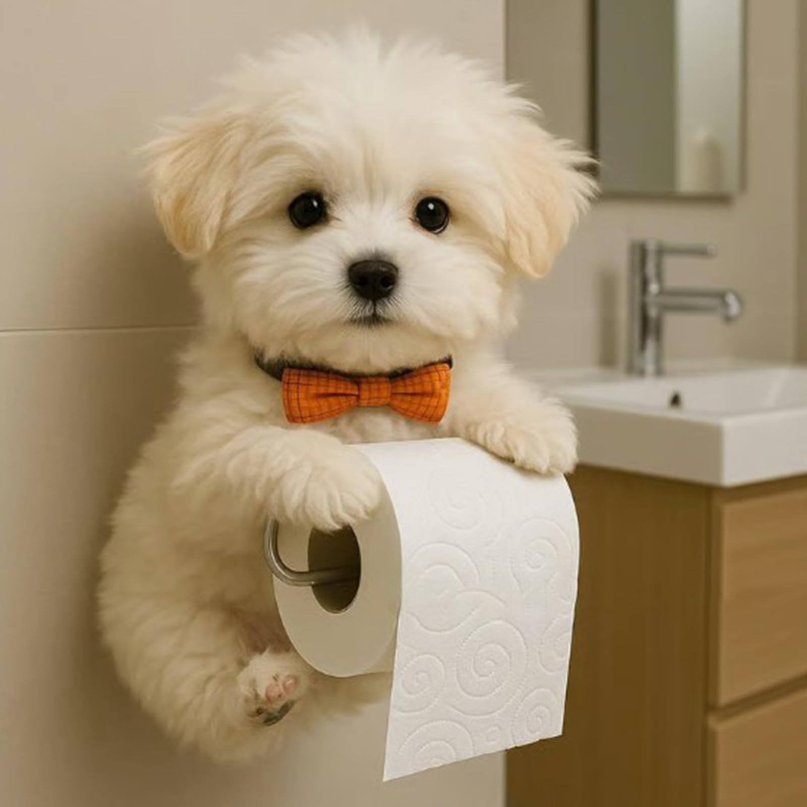Dog Toilet Roll Holder Cute Teddy Design, Wall Mounted Paper Storage, Storage Rack, By Kingtowag