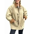 thumbnail image 2 of Female Trendy Jackets Fall Contrast Collar Zip Up Cotton Oversized Casual Cargo Barn Jacket Khaki L, 2 of 9