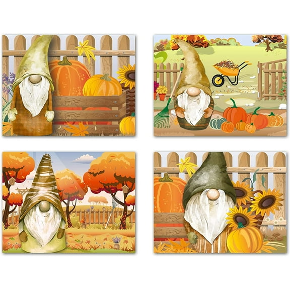 Small World Greetings Fall Gnomes Cards 12 Count - Blank Inside with Envelopes - A2 Size (5.5”x4.25”) - Thanksgiving, Fall Events, Halloween, and More