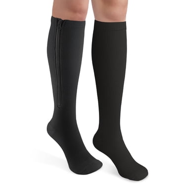 Ailaka Zipper Compression Socks (15-20 mmHg) for Women & Men - Closed Toe Knee High Support Socks with Easy On/Off Zipper, 1 Pair