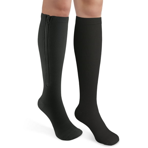 Ailaka Zipper Compression Socks (15-20 mmHg) for Women & Men - Closed Toe Knee High Support Socks with Easy On/Off Zipper, 1 Pair
