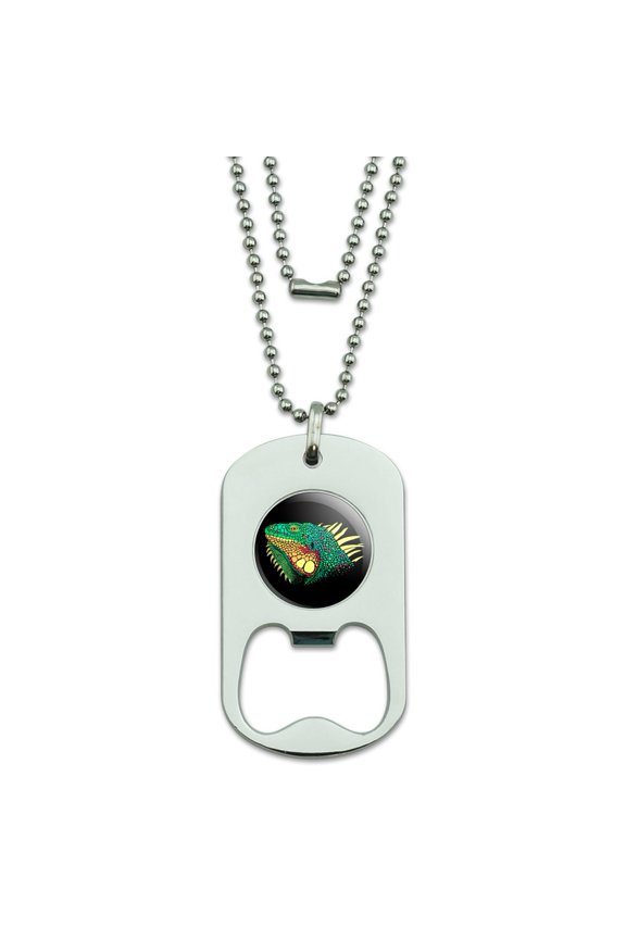 Iguana Head Colorful Military Dog Tag Bottle Opener Pendant