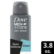 Dove Men+Care Stain Defense Long Lasting Men's Antiperspirant Deodorant Dry Spray, Clean, 3.8 oz