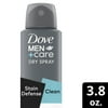 Dove Men+Care Stain Defense Long Lasting Antiperspirant Deodorant Dry Spray, Clean, 3.8 oz