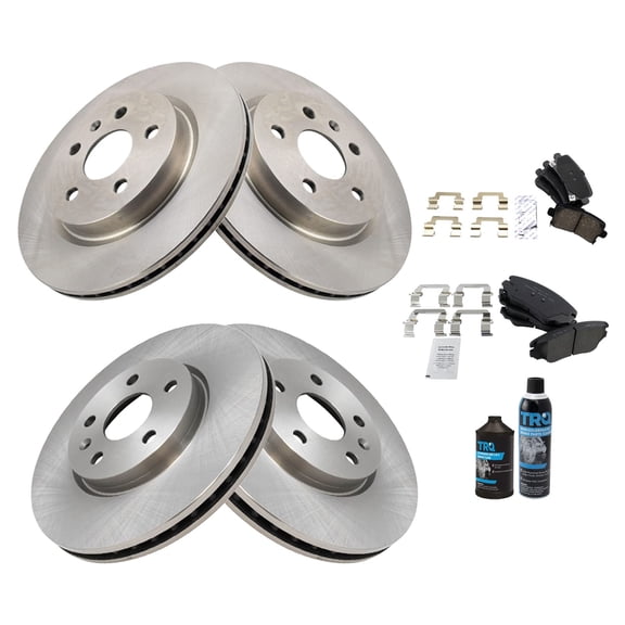 TRQ Front & Rear Premium Posi Ceramic Disc Brake Pad & Rotor Kit w/Chemicals BKA20053