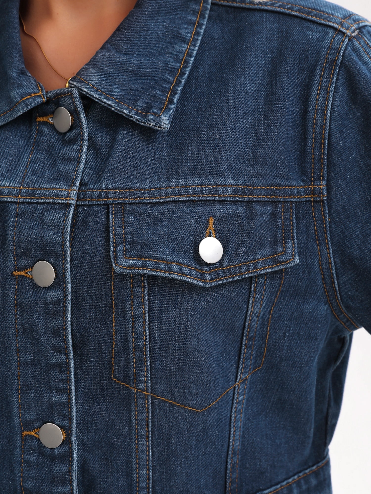 DARING DIVA Women's Short Sleeve Denim rendy Cropped Jean Jacket M Dark Blue