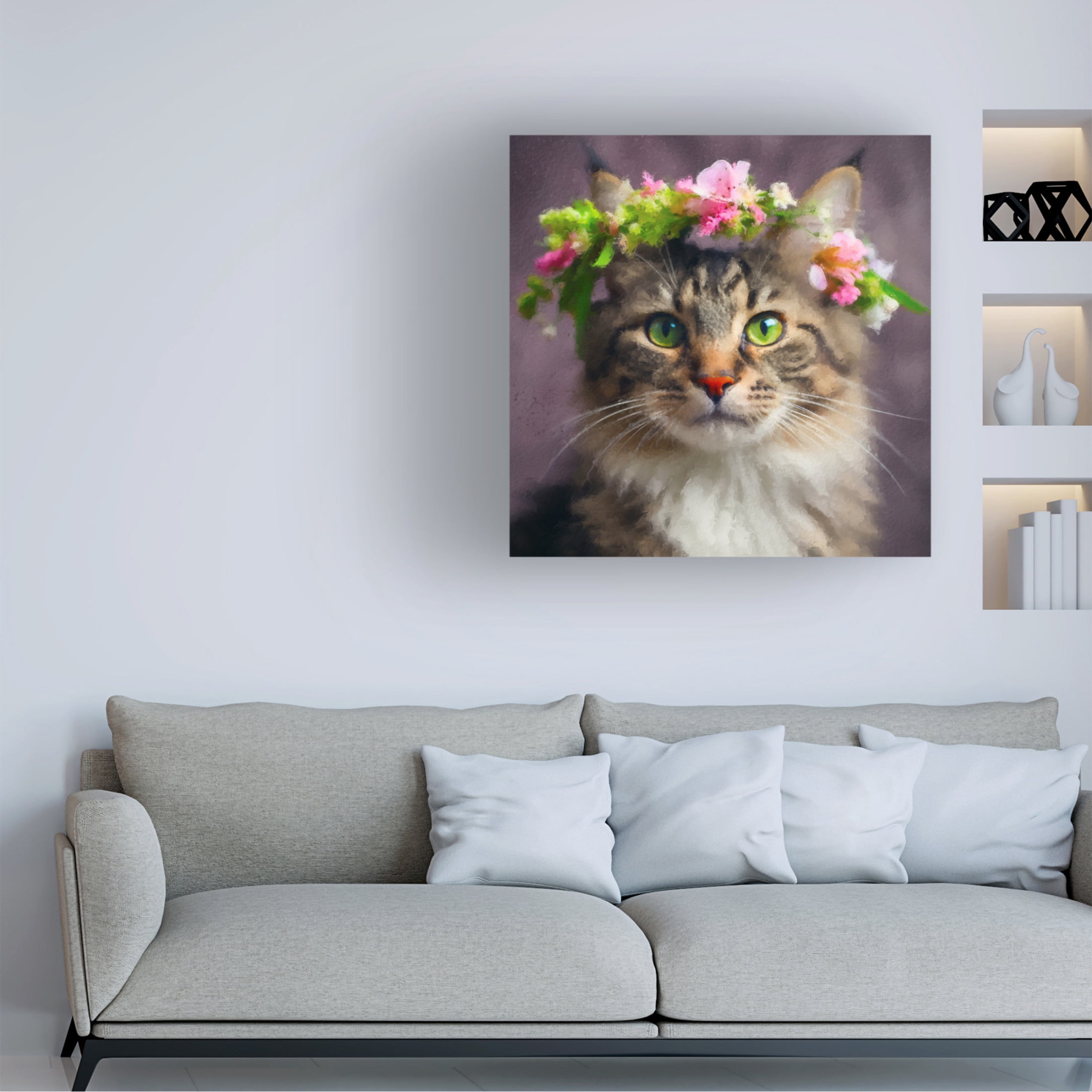 Canvas Wall Art - Sean Parnell 'Cat Flower 2' Wall Art for Living Room, Bedroom, or Office Décor by Trademark Fine Art - 35 x 35 Inches