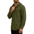 thumbnail image 5 of Men's Solid Color Sun Protection Quick Dry Hooded Shirt, Breathable Long Sleeve Snap Button Down Outdoor Work Shirt Tops with Double Pockets Army Green, 5 of 7