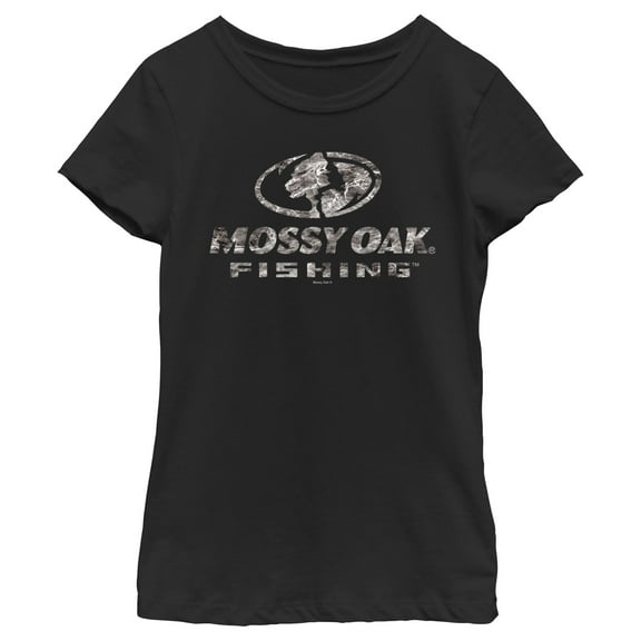 Girl's Mossy Oak Water Fishing Logo  Graphic Tee Black Medium