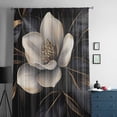 thumbnail image 5 of Black Gold Flower Semi Sheer Curtains Drapes for Living Room, Bedroom, French Doors Window 63 Inches Long, Gradient Luxurious Floral Botanical Rod Pocket Chiffon Curtain Drapery Voile Drape Panel, 5 of 6