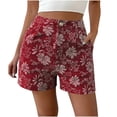 thumbnail image 2 of Siminsem Women's Linen Blend Bermuda Shorts High Waisted Button Front Shorts with Pockets Straight Leg Loose Fit Summer Beach Trousers Breathable Lightweight 2026, Wine, S, 2 of 6
