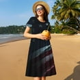 thumbnail image 4 of Fotbe Robe Imprimée Drapeau Américain Mode Décontractée Manches Courtes Robe Maxi T-Shirt Robe Longue Rayée à Blocs de Couleur, 4 of 6