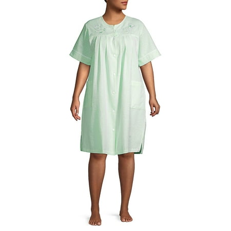 - Plus Embroidered Seersucker Nightgown