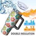 thumbnail image 5 of 40oz Pioneer Flower Floral Print Pattern Insulated Tumbler with Handle, BPA-Free Leak Proof Lid and Straws, Double Wall Vacuum, Hot 12h/Cold 34h, 5 of 6