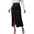 thumbnail image 2 of Women's High-Waisted Satin Pencil Skirt with Side Slit, Solid Color Midi Length, 2 of 7