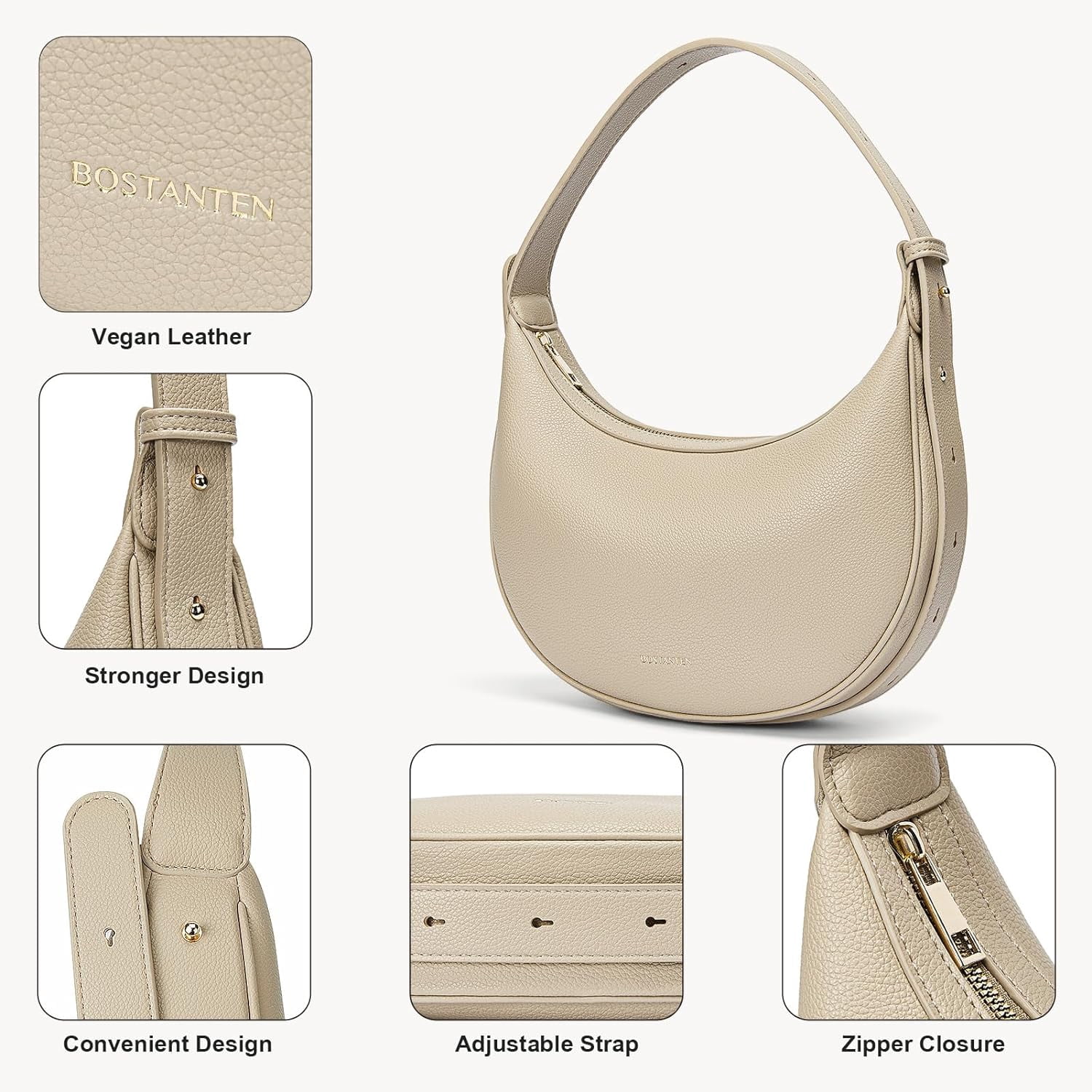 ATQCOL Crescent Shoulder Bag For Women - Vegan Leather Crossbody Hobo Purse, Adjustable Strap