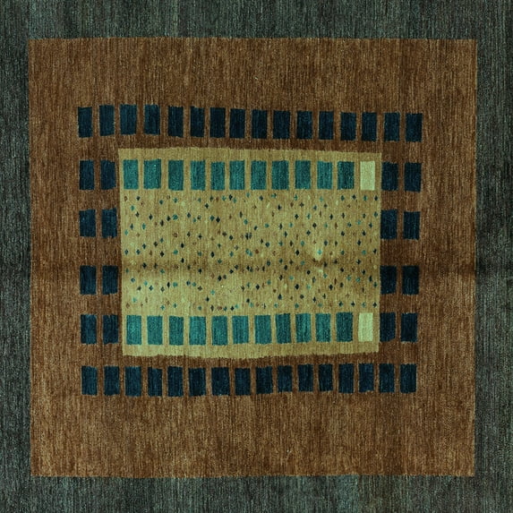 Ahgly Company Indoor Square Oriental Turquoise Blue Modern Area Rugs, 6' Square