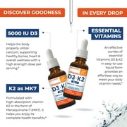 Sandhus Vitamin D3 K2 Drops for Adults | 5000 IU D3 Liquid, 120mcg K2 Supplement 1 Fl Oz (Pack of 2) | D3K2 Supports Superior Absorption, Energy, Immune, Muscle Health for Men & Women