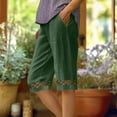 thumbnail image 5 of Women's Cotton Linen Capri Straight Leg Lace Trim Elastic Waist Cropped Pants Summer Beach Vacation Casual Loose Trousers, 5 of 6