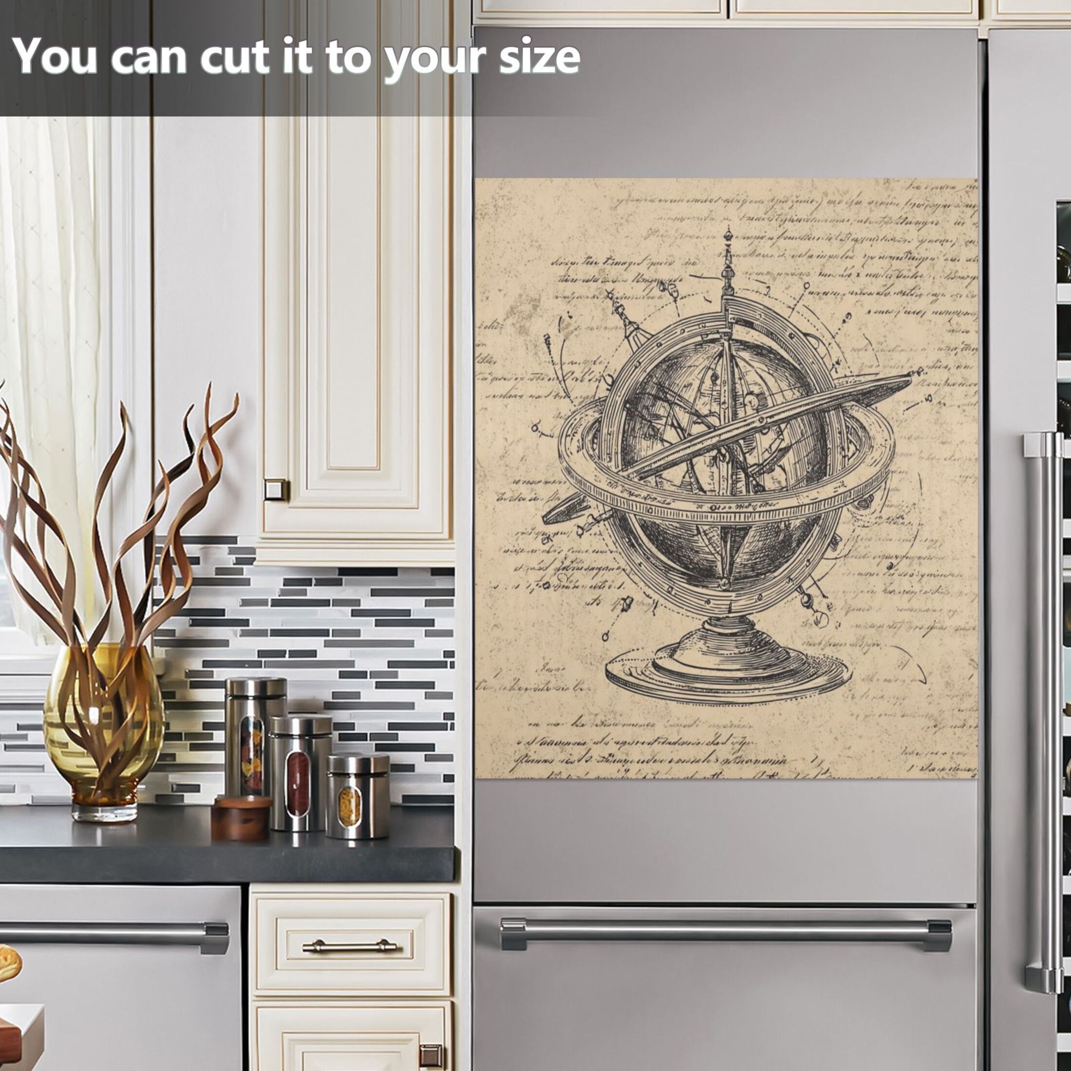 IAUYY Magnetic decorative sticker - 23x26 Inch PVC Refrigerator Decorative Cover, Removable DIY Art for Kitchen Appliances Hand Drawn Celestial Globe