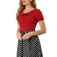 thumbnail image 4 of INSPIRE CHIC Womens Bow Neck Solid Short Sleeve Peter Pan Collar Blouse Casual Summer Top M Red, 4 of 7