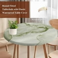 thumbnail image 5 of Sage Green Abstract Round Fitted Table Cover Silver Marble Ripples Clouds Luxury Waterproof Table Cloth with Elastic Edge Wipeable Tablecloth for Picnic Camping Party Fits 55"-60" Diameter, 5 of 8