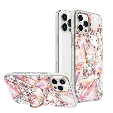 Marble Series Case for iPhone XS Max, Allytech TPU Rubber Silicone Protective Shockproof Case with Ring Holder Kickstand Anti-Scratch Case Cover for iPhone XS Max 6.5", Grid Floral Marble