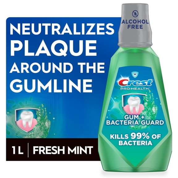 Crest Pro‑Health Gum and Bacteria Guard Alcohol‑Free Mouthwash, Oral Rinse, Mint, 1L