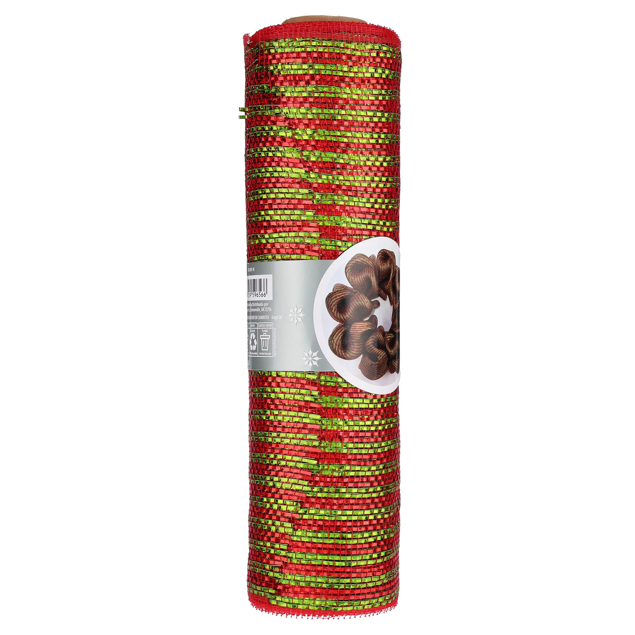 Red and Green Mesh Christmas Ribbon, 10.5" x 15', by Holiday Time