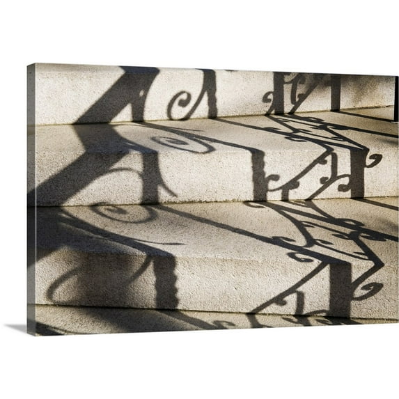 Great BIG Canvas | "Shadows of wrought iron railing on steps of historic building" Canvas Wall Art - 36x24