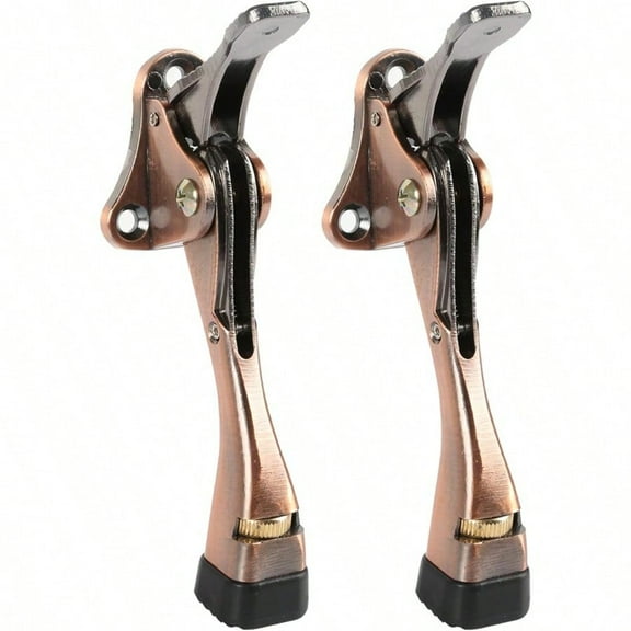 Kickdown Door Stopper 4 Inches 2 Packs One Touch Adjustable Height Door Stop for The Bottom of Door Aluminum Alloy Metal Door Stopper with Rubber Tip Wall Protectors for Wide Doors Copper