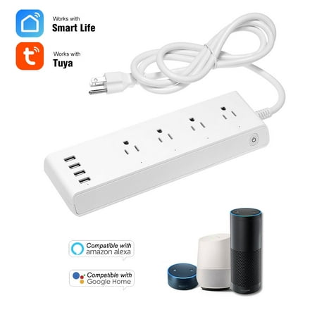 Smart WIFI Power Strip with 4 AC Outlets for Individually Controlled 4 USB Charging Ports Support Phone App Control Timing Function Voice Control Compatible with & for Assistant,1 Pack (Best Voice Changer App For Phone Calls)