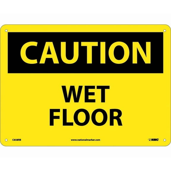 NMC Signs C658Rb, Caution Wet Floor Sign, 10 X 14, Rigid Plastic .050