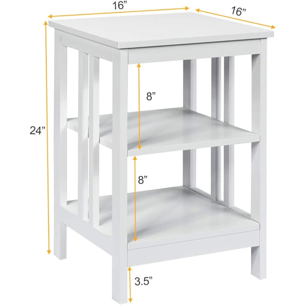 Finihen Side Table, Sofa Side Table, Bed Side Table, 3-Tier Nightstand Sofa Side Table with Baffles and Round Corners, for Living Room, Bedroom, White