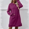 thumbnail image 5 of IROINNID Dress Shirt for Women Fall/Winter New Hooded Long Sleeve Pocket Split Long Sweater Dress Savings,Purple, 5 of 6